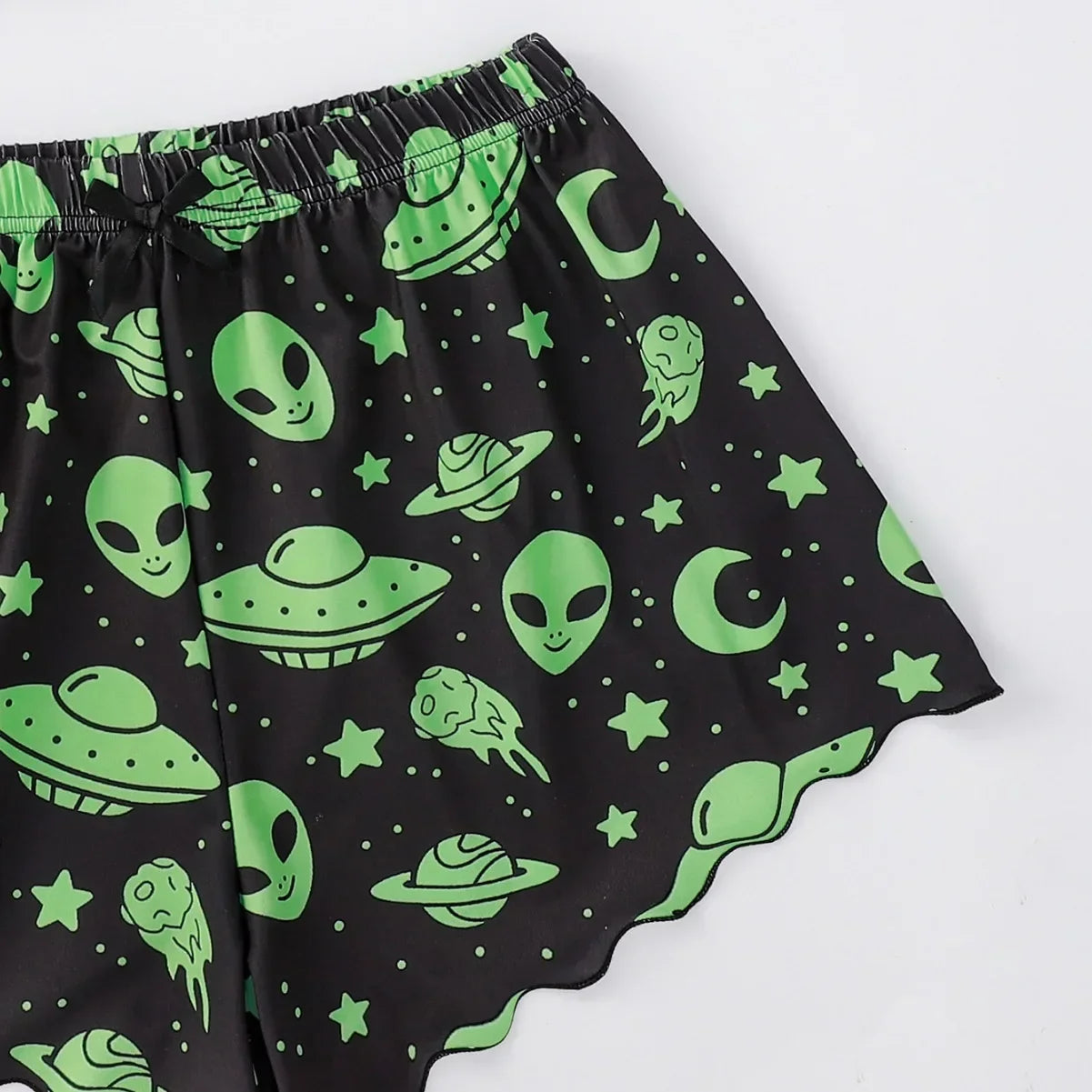 Alien Print Sling Pajamas Set (Top And Shorts)