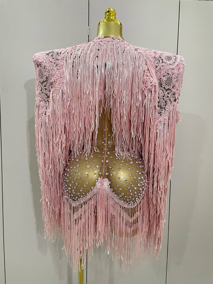 Luxury Sparkly Rhinestone Sequin Tassel Coat + Dress