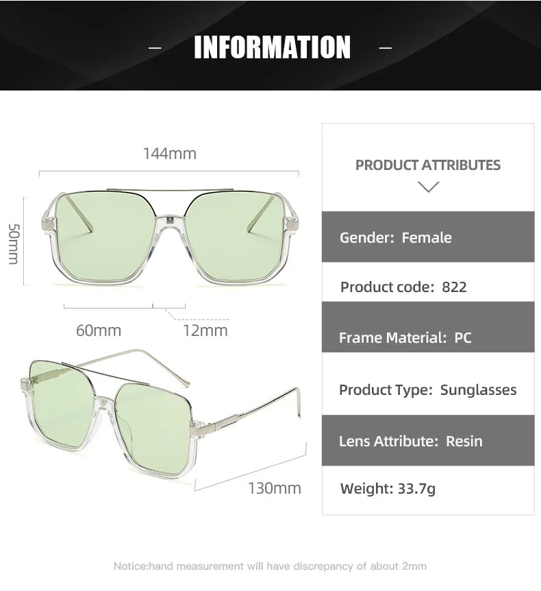 Oversized Square Design Uv400 Sunglasses