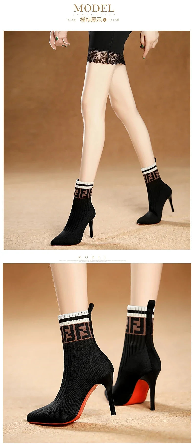 Laila Pointed High-heeled Elastic Ankle Boots