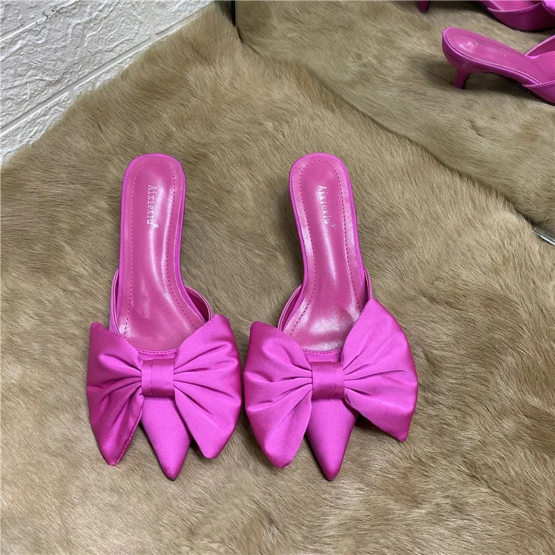 Polka Dots Pointed Toe Bow Heel Shoes