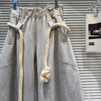 Personalized Woven Rope Belt Loose Wide-leg Pants