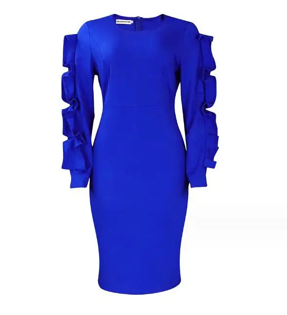 Catherine Elegant Office Lady Long Sleeve Round Neck Wrap Dresses