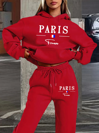 Hoodie + Pant Hip Hop Street Casual Paris Letter Pattern Printed Loose Sets