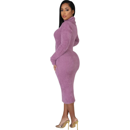 Solid color crew neck sweater dress JX5389