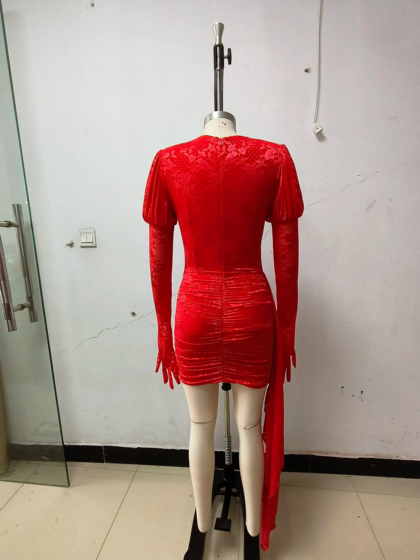 High Quality Lace Draped Bodycon Mini Dress + Gloves