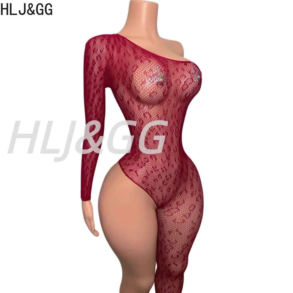 See Though Mesh Print Bodycon One Piece Jumpsuits