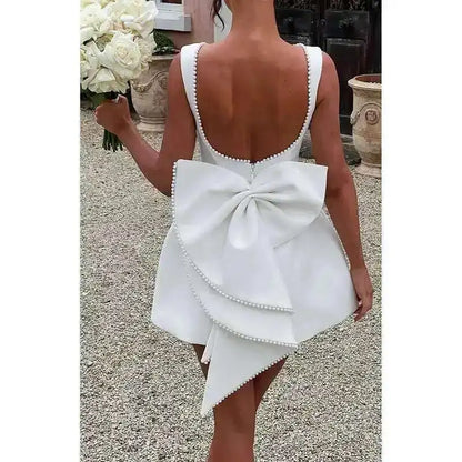 Bow Pearl Backless Elegant Waist Wrap A-line Dresses