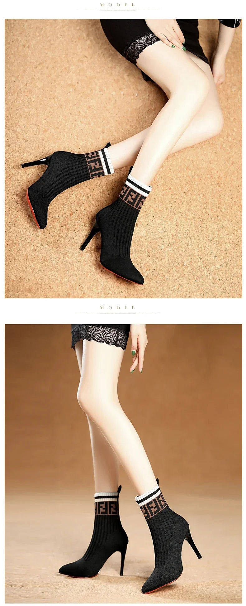 Laila Pointed High-heeled Elastic Ankle Boots