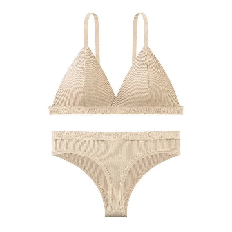 Push Up Bra Non-wire 1/3 Cup Bras + Thongs Lingerie Sets
