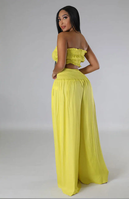 Luxury Breathable Sleeveless Crop Tube Top + Wide Leg Bottoms (2pcs.)