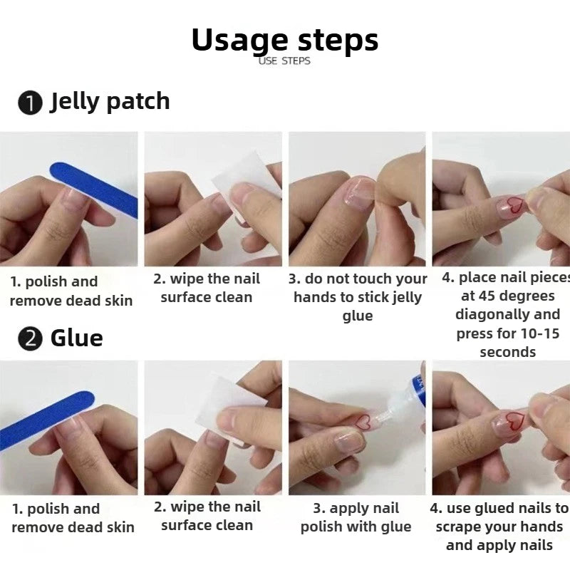 10pcs Handmade False Nail Art Pink French Fake Nail Short Flower Press on Nails Tips Duckbill with Rhinestone Nails Set Wearable