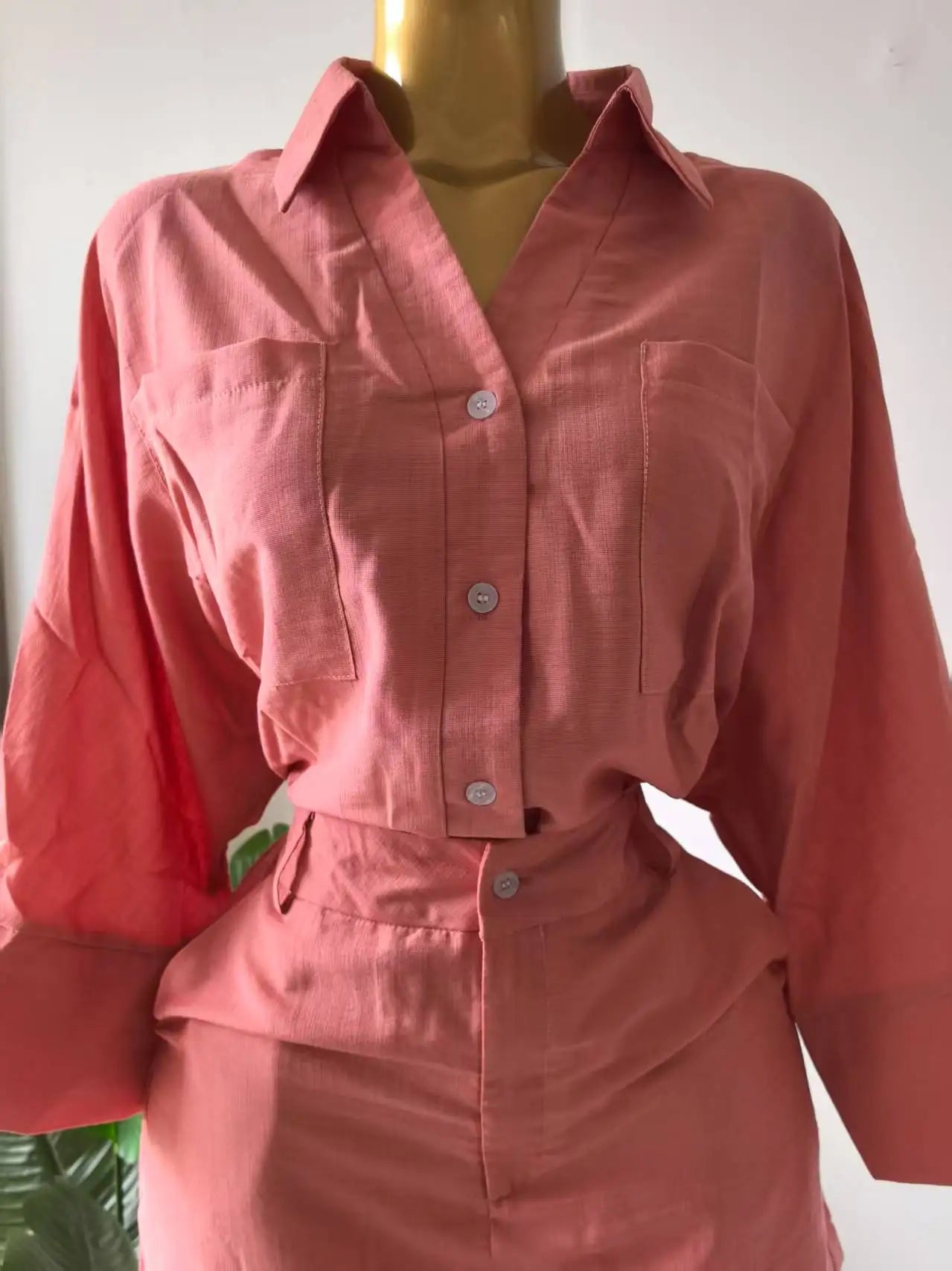 Full Sleeve Turn-down Collar T-shirt + Skirts Shorts Sets