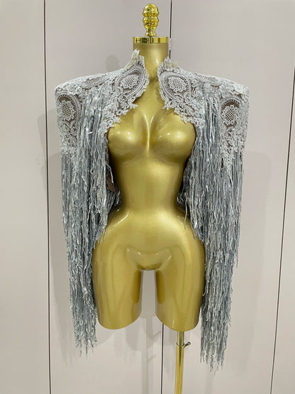 Luxury Sparkly Rhinestone Sequin Tassel Coat + Dress