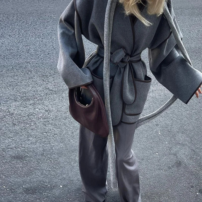 Vintage Grey Women's Coat with Belt