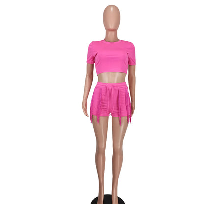 Short Sets Women Two Piece Crop Top + Shorts