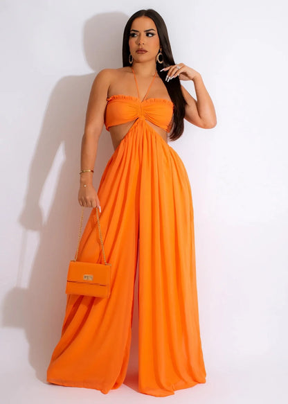 Long Loose Solid Color Seductive Flowing Jumpsuits