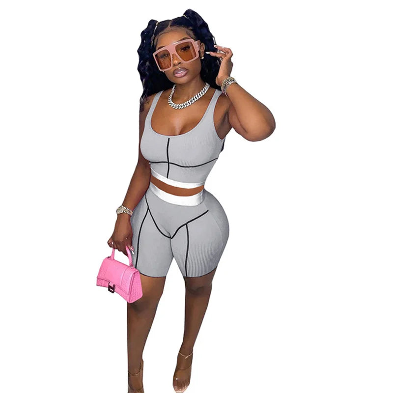 Ribbed Crop Top + Shorts Casual Matching Sets