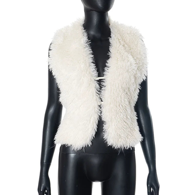 Lantana Fluffy Luxury Faux Fur Halter Vests (Outerwear)