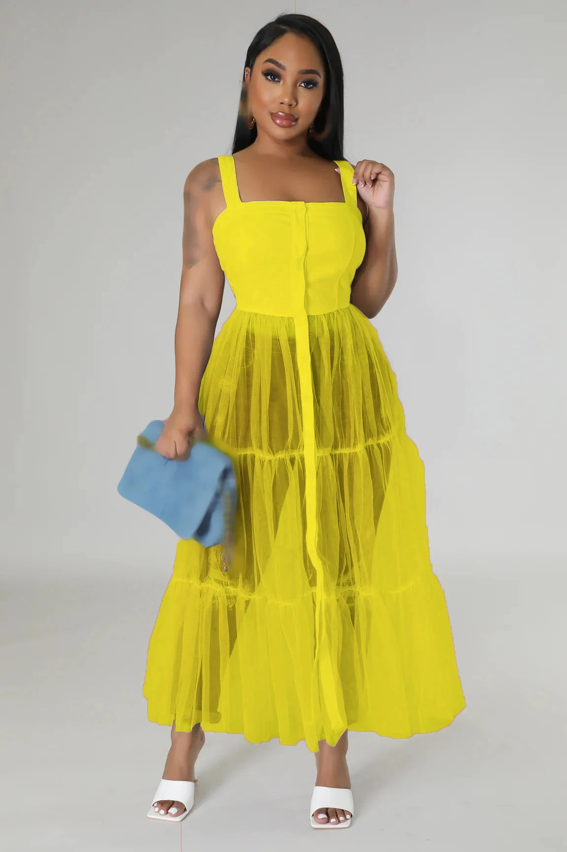 Camisole Spaghetti Strap Sheer Elegant Maxi Dresses