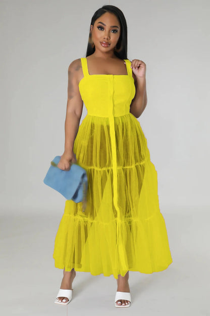 Camisole Spaghetti Strap Sheer Elegant Maxi Dresses