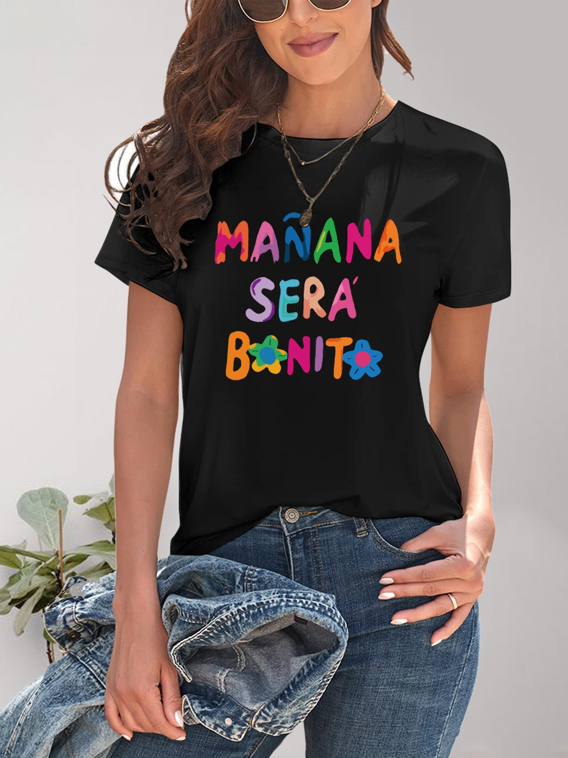 Letter Graphic Round Neck Short Sleeve T-Shirt - Fashion Finder Hub