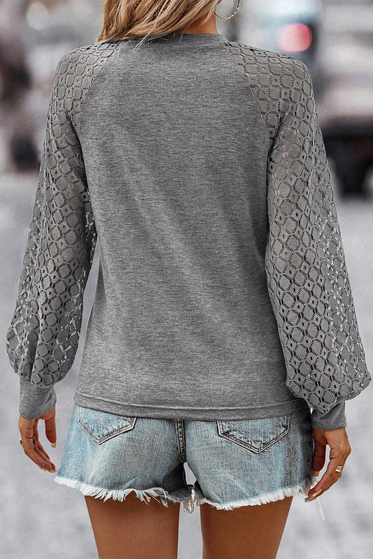 Lace Detail Lantern Sleeve T-Shirt - Fashion Finder Hub