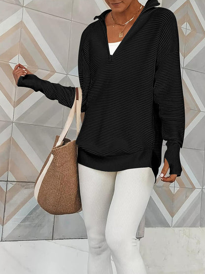 Half Zip Long Sleeve Knit Top - Fashion Finder Hub