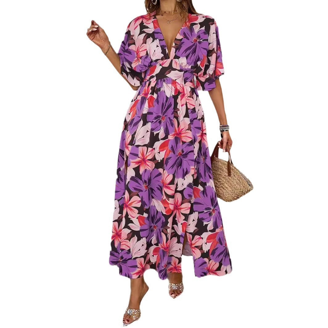 Flower Printing Elastic Cord Dress Female