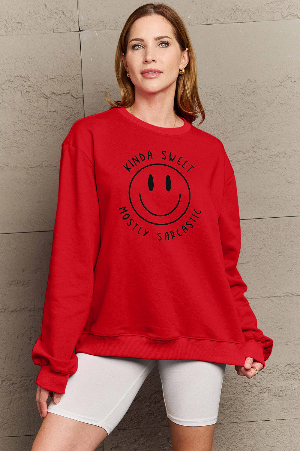 Simply Love Full Size Smiling Face Graphic Sweatshirt - Fashion Finder Hub