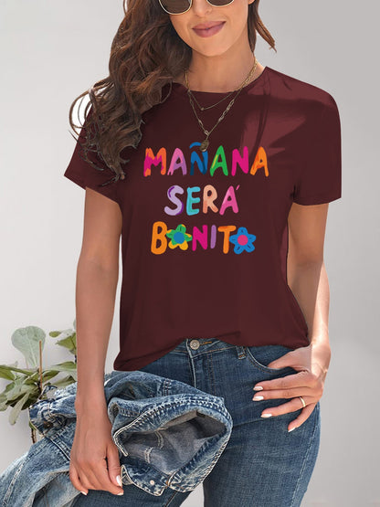 Letter Graphic Round Neck Short Sleeve T-Shirt - Fashion Finder Hub