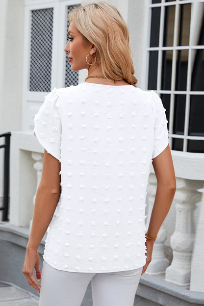 Swiss Dot Round Neck Short Sleeve T-Shirt - Fashion Finder Hub