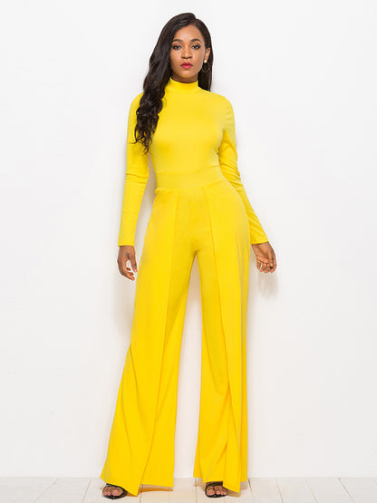 Long Sleeve Mock Neck Wide Leg Jumpsuit - Fashion Finder Hub