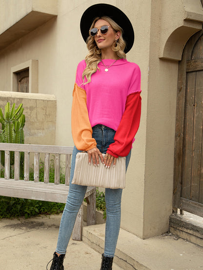 Color Block Dropped Shoulder Sweater - Fashion Finder Hub