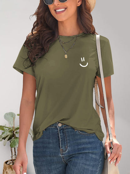 Smile Graphic Round Neck Short Sleeve T-Shirt - Fashion Finder Hub
