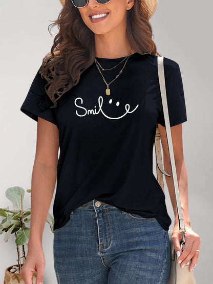 SMILE Round Neck Short Sleeve T-Shirt - Fashion Finder Hub