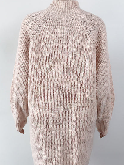 Mock Neck Dropped Shoulder Sweater Dress - Fashion Finder Hub