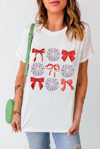 Bow Graphic Round Neck Short Sleeve T-Shirt - Fashion Finder Hub