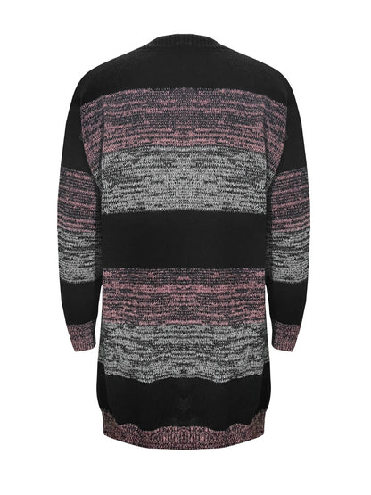 Striped Open Front Long Sleeve Cardigan with Pockets - Fashion Finder Hub