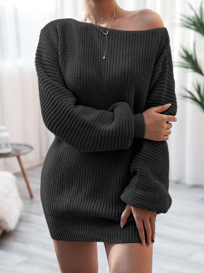Rib-Knit Mini Sweater Dress - Fashion Finder Hub