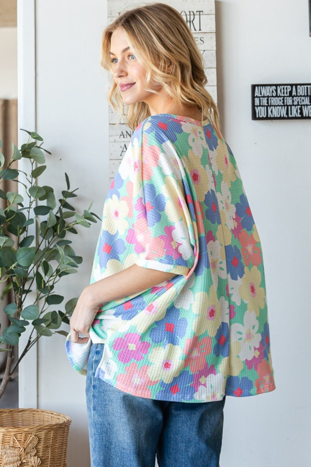 HOPELY Floral Waffle Oversized T-Shirt - Fashion Finder Hub