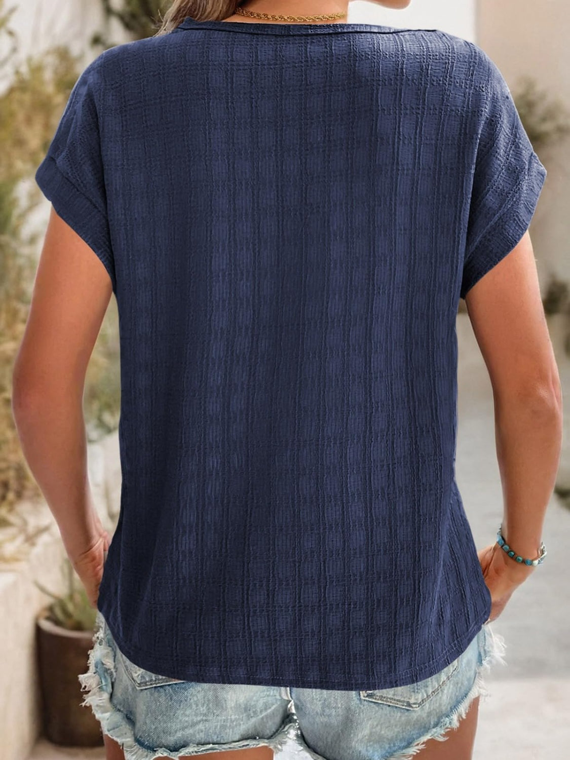Textured Round Neck Short Sleeve Top - Fashion Finder Hub