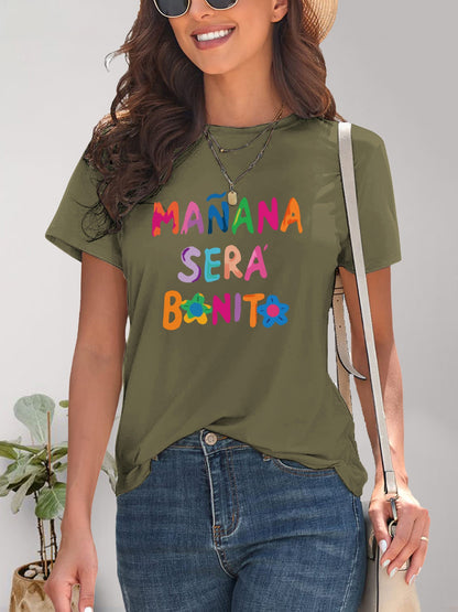 Letter Graphic Round Neck Short Sleeve T-Shirt - Fashion Finder Hub