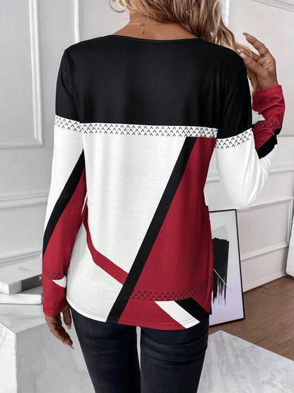 Contrast Round Neck Long Sleeve T-Shirt - Fashion Finder Hub