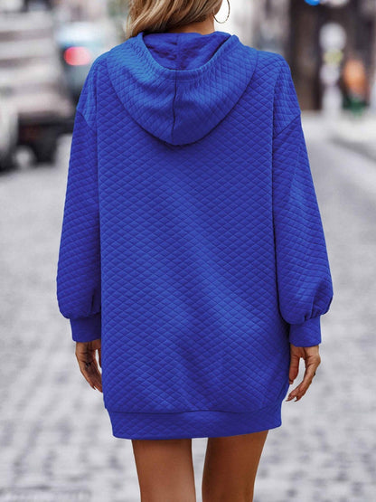 Textured Drawstring Tunic Hoodie - Fashion Finder Hub