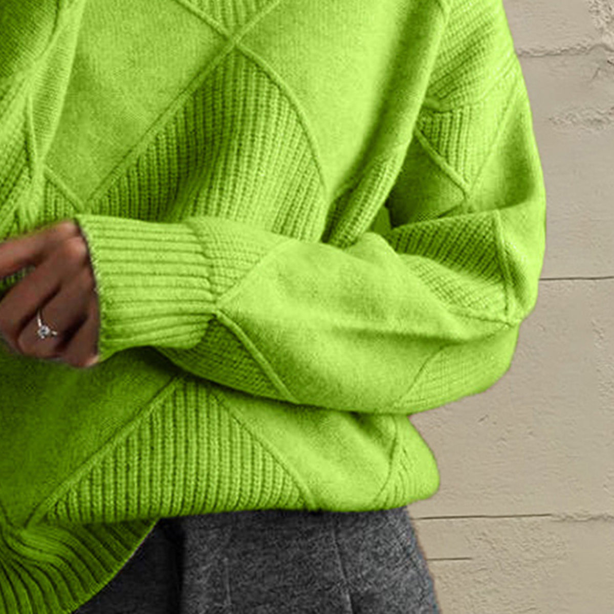 Geometric Turtleneck Long Sleeve Sweater - Fashion Finder Hub