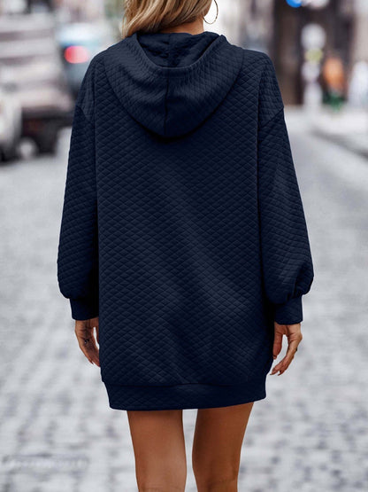 Textured Drawstring Tunic Hoodie - Fashion Finder Hub