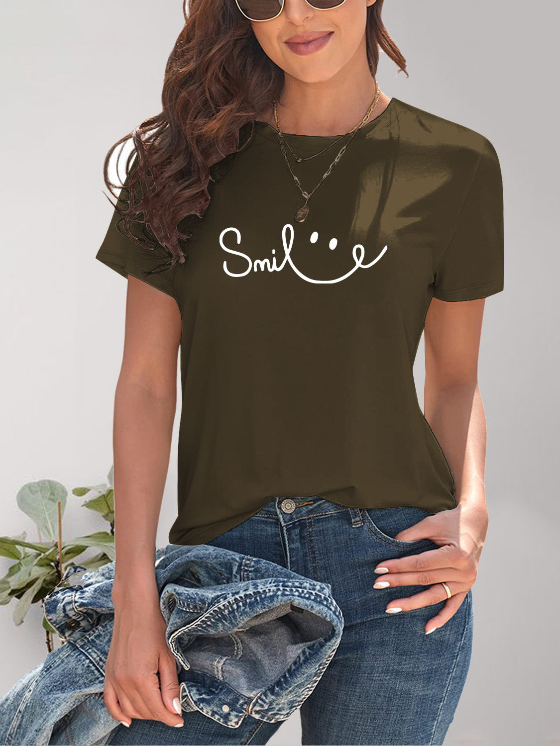 SMILE Round Neck Short Sleeve T-Shirt - Fashion Finder Hub
