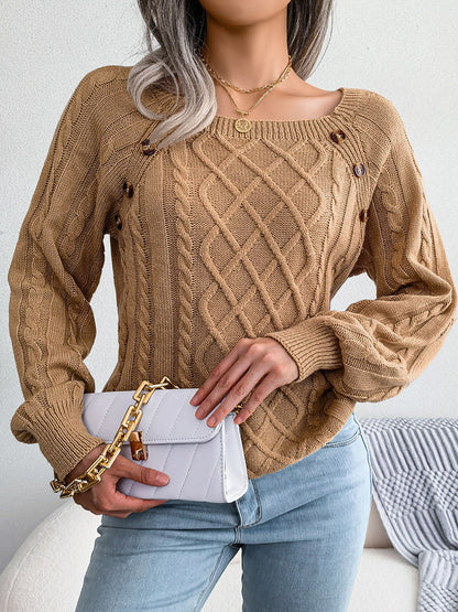 Decorative Button Cable-Knit Sweater - Fashion Finder Hub