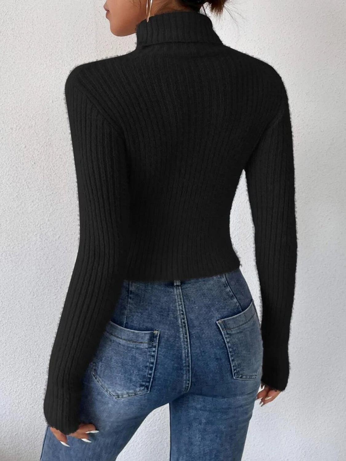 Ribbed Turtleneck Long Sleeve Sweater - Fashion Finder Hub